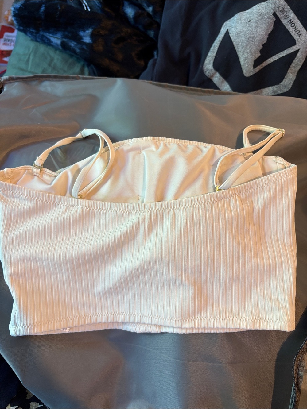 White Ribbed Button Tankini top - Picture 2 of 4